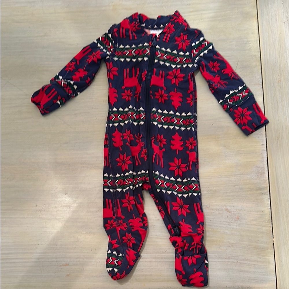 Hanna Andersson Red and Blue Footies with Nordic Pattern